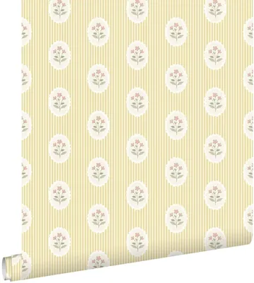 Produktbild von ESTAhome Tapete Blumen und Streifen Gelb 50 x 900 cm