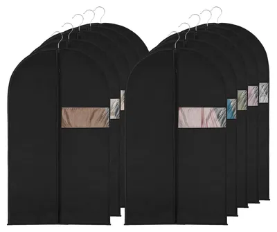 Produktbild von Set mit 10 kurzen Kleidersäcken, 60x80 cm, schwarz, Schutzhüllen für Kleidung, mottensichere Kleidersäcke, mit Reißverschluss versehene Anzughüllen zur Aufbewahrung von Anzügen, Mänteln und Kleidern.