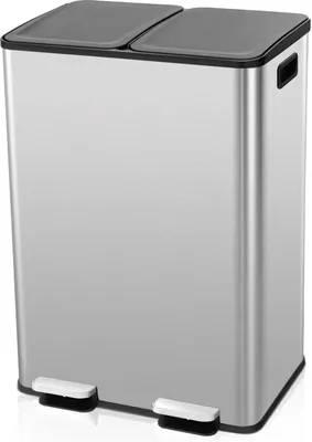 Produktbild von 60L Mülleimer 2 Fächer, Doppelmülleimer Abfalleimer Küche, Küchenmülleimer Küchenabfalleimer mit Deckel, Tretmülleimer Trennsystem Edelstahl