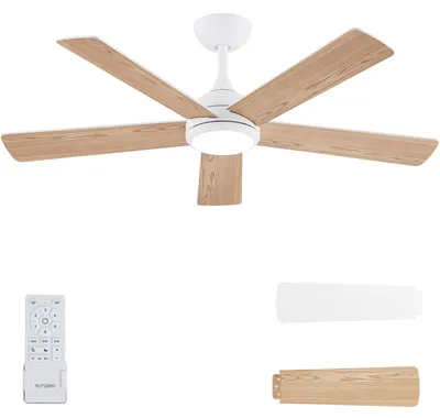 Imagen del producto de Ventilador de techo de 132 cm, color blanco, con iluminación LED y mando a distancia. Motor de corriente continua de 35 W. Ideal para salones y oficinas
