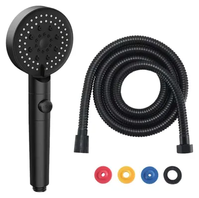 Obrázek produktu pro Sprchová hlavice s filtrem, 5 proudů, vysoký tlak, černá barva, hadice 1,5 m