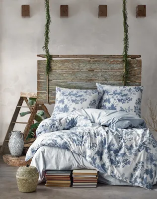 Produktbild von Bettwäsche 135x200 cm. 2 teilig set. weiß, 100% Baumwolle/Renforcé, wende bettbezug blau geblümt, Miarosa