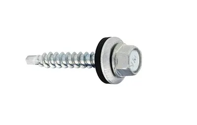 A single screw with a hexagonal head and a washer, isolated on a white background.