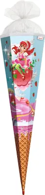 Produktbild von ROTH Schultüte Erdbeerella 85 cm groß - Glitzer - eckig Rot(h)-Spitze Tüllverschluss Glitzerborte - Zuckertüte Erdbeere Glitter