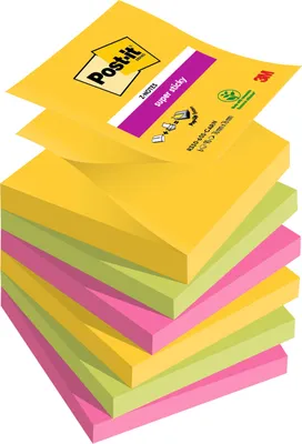 Image de Post-it® Super Sticky Z-Notes Post-it® - Carnival Collection - 76 mm x 76 mm - 90 feuilles/bloc - 6 blocs/paquet