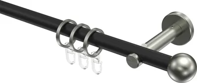 Produktbild von Interdeco Gardinenstange / Vorhangstange Schwarz / Edelstahl-Optik, Typ Medium Puros (Kugel), 16 mm Ø 1-läufig, 240 cm