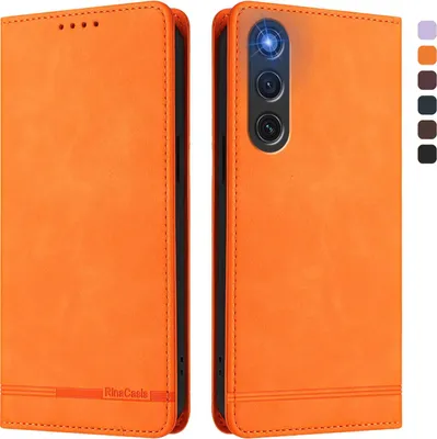 Produktbild von Hülle für ZTE nubia RedMagic 10 Air, Retro Kunstleder Ständer Klapphülle mit Kartenfächer und Magnetische Orange