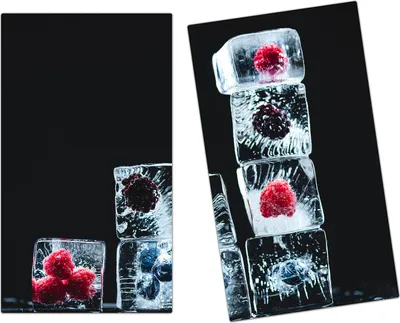 Produktbild von Spritzschutz Herdabdeckplatte Schneidebrett aus Glas Beeren in Eiswürfel  2-Teilig (60x52cm)