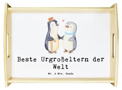 Produktbild von Mr. & Mrs. Panda Serviertablett Pinguin Beste Urgroßeltern der Welt - Weiß - Geschenk, Oma, holz, Geschenkidee, Geburtstag, Servier Tablett, sofatablett, Ur, Großmutter