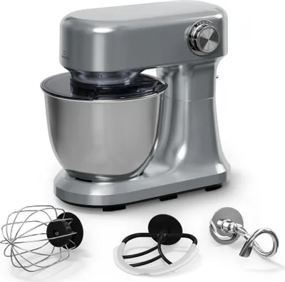Produktbild von Klarstein Bella Evo Küchenmaschine – 1500W, 5L Edelstahlschüssel, 12 Stufen, Planetenmischsystem, Pulsfunktion, Knethaken & Schneebesen, Rührmaschine, Food Processor, Silber
