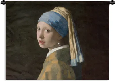 Produktbild von MuchoWow® Wandteppich Wandbehang Mädchen mit Perlenohrring - Gemälde - Alte Meister - Vermeer 60x45 cm Tapisserie Dekoration Wandtuch - Das Schlafzimmer