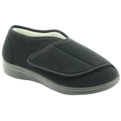 Produktbild von Fischer Hausschuh, Klettvelour, Frotteefutter, Wechselfußbett, Extraweite L, schwarz 0553-90 42