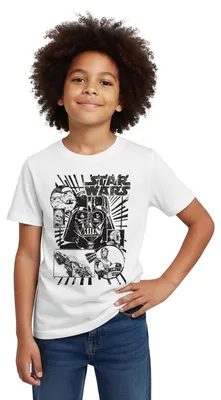 Produktbild von Star Wars Charaktere Darth Vader Chewbacca C3PO Kinder T-Shirt, 98/104 (3-4 Jahre), Weiß