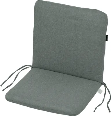 A gray cushion for a chair, shown from the front.