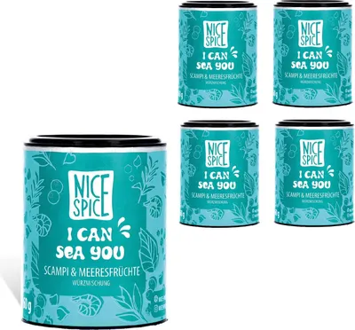 Produktbild von NICE SPICE I can Sea You Gewürz, 5 Dosen (5 x 60g), Perfekt für Scampi & Meeresfrüchte, 9 erlesene Zutaten für exquisite Gerichte, Geschenk für Feinschmecker