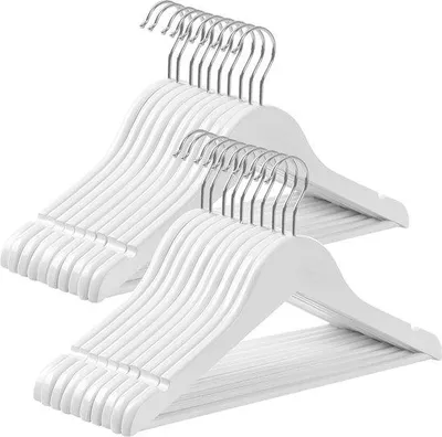 Obrázok produktu pre Detské vešiaky z dreva, 20 ks, 35 cm, biele, prírodné