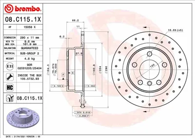 Immagine prodotto di 2x disco freno BREMBO 08.C115.1X per BMW 1 Hatchback (F20) 1 Hatchback (F21)