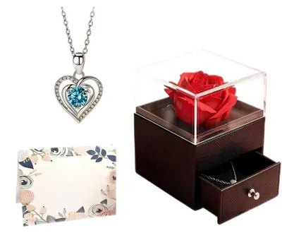 Ewige Rose mit Herz-Halskette, Geschenkbox für Damen
