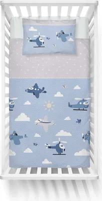 Produktbild von Babybettwäsche Biber 100x135cm, 100% Baumwolle, Blau, Flugzeug-Motiv, Reißverschluss, Ganzjährig, Winter, Kissen 40x60cm