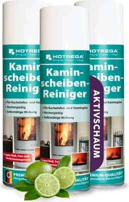 Produktbild von HOTREGA Kaminscheiben Reiniger 300ml Set mühelos Ruß vom Kaminglas entfernen Kachelofen Scheibe reinigen