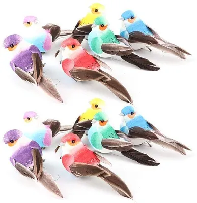Produktbild von Kunstvogel-Set - 12 Stück - Hochwertiges Schuimmaterial - Milieubewusst - Bunte Dekoration