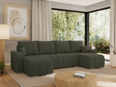 Produktbild von MKS MEBLE Sofa mit Schlaffunktion - Ecksofa mit Schlaffunktion und Bettkasten - Sofa 5 Sitzer - Schlafsofa - Couch - Schlafsofa mit Bettkasten - Kirasso U -Grün Boucle