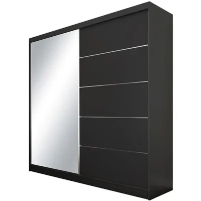 Image de Armoire à portes coulissantes MARIKA II 200 cm - Armoire avec tiroirs, miroir & portes coulissantes (noir)