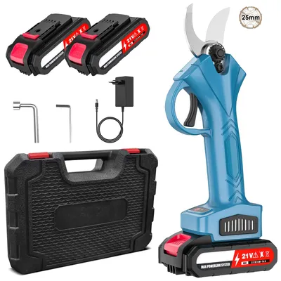 Immagine prodotto di Forbice elettrica da giardino - Potatore a batteria - 1200 W - Motore brushless - 21 V - 2 batterie al litio - Adatta per giardini e potatura di rami