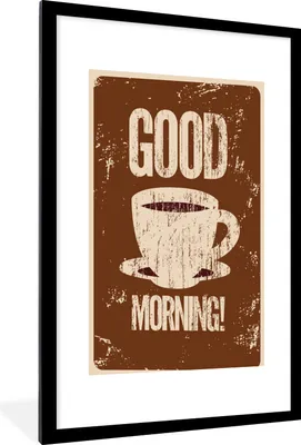 Produktbild von MuchoWow® MuchoWow® Gerahmtes Poster Vintage - Guten Morgen! - Kaffee - Zitate - Sprichwörter 60x90 cm - Poster mit zchwarzem Bilderrahmen - Dekoration - Wandposter Wohnzimmer - Hochwertig