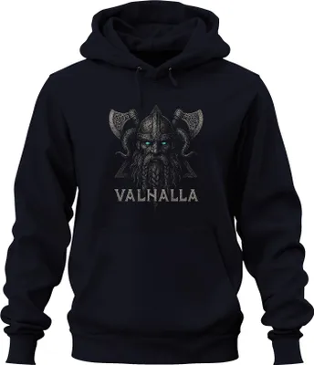 Produktbild von Valhalla Wikinger Odin Axt Nordische Mythologie Runen Krieger Uni Hoodie Kapuzenpullover, Navy, XL