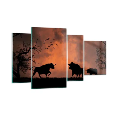 Produktbild von Bilder auf glas - Tier wütend Stier - 120x70cm - Glasbilder - Wandbilder - Kunstdruck - zum Aufhängen bereit - Wanddekoration aus Glas - Glas Bilder - Wandbild auf Glas - 4 Teile - GDL120x70-0494
