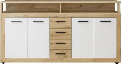 Produktbild von Kondela Viertürige Kommode mit Schubladen Lunysa - Artisan-Eiche / Weiß