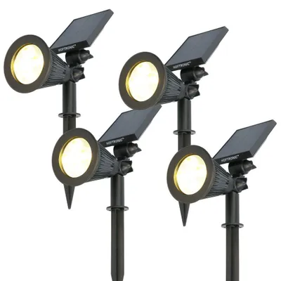 Produktbild von hoftronic Solar Gartenstrahler 200lm 3000K 2 Modi IP65 Schwarz 4er Set