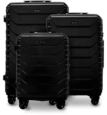 Immagine prodotto di Set di valigie Wings CRAKE da 3 pezzi – 100% policarbonato, lucchetto TSA nero – Collezione PRIME: resistente ed elegante