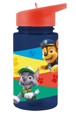 Produktbild von Paw Patrol transparente Trinkflasche mit integeriertem Strohhalm, 400 ml