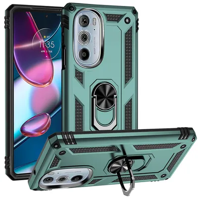 Obrázek produktu pro Pouzdro pro Motorola Edge 30 Pro dvouvrstvé robustní, vojenská ochrana pouzdro s držákem prstenu a stojánkem zelené