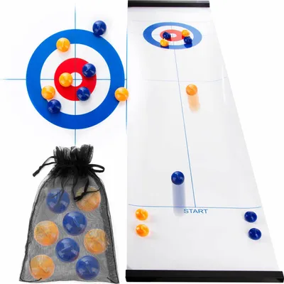 Produktbild von all Kids United Tabletop Curling Spiel-Set Tisch-Eisstockschießen Indoor Geschicklichkeitsspiel Familienspiel 120x30 cm für Kinder & Erwachsene