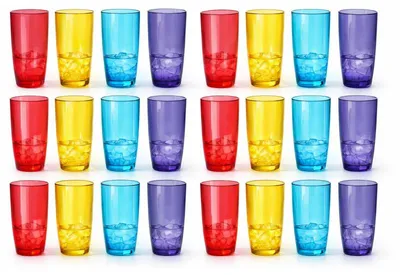 Image de Lot de 24 Verres Haut Incassables en Plastique Alimentaire Durable - 49cL - Lave-Vaisselle - Bleu violet rouge jaune