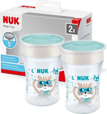 Produktbild von NUK Magic Cup Trinklernbecher | 8+ Monate, 230 ml, auslaufsicherer 360°-Trinkrand, -frei, Grau, 2 Stück | Ideal für kleine Hände