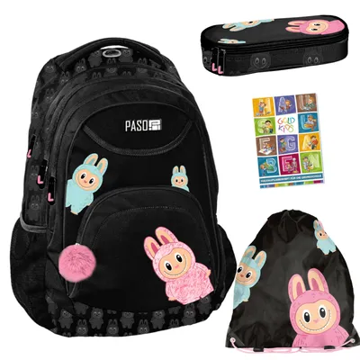 Produktbild von Goldkids - Schulranzen für Jungen und Mädchen, 4er-Set - Schul-Rucksack für Kinder mit Schlampermäppchen- Schuhbeutel und Hausaufgabenheft - Bubu