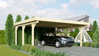 Produktbild von Doppelcarport Classic 1 Holz Überdachung Unterstand Stahl-Dach kesseldruckimprägniert 563x394,5x237 cm