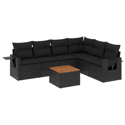 Produktbild von 7-tlg. Garten-Sofagarnitur mit Kissen Schwarz Poly Rattan