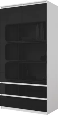 Produktbild von JOELLE - Kleiderschrank mit 2 Türen und 2 Schubladen -  Weiß Matt / Schwarzglanz H180cm B90cm T50cm