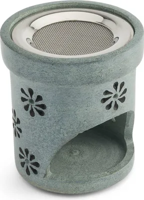 Produktbild von Ø7cm Räucherstövchen aus Speckstein grau Blümen Muster Weihrauchbrenner klassik