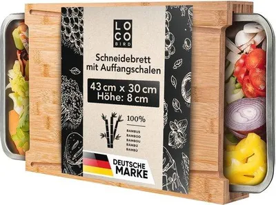 Immagine prodotto di Tagliere in bambù con scomparti - Pratico accessorio da cucina - Sostenibile e funzionale - 43x30 cm