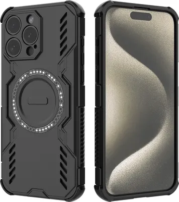 Produktbild von Magnetisch Hülle für iPhone 15 Pro Max, Hybrid PC TPU Bumper Stoßfestes Loch Wärmeableitung Handyhülle Schwarz