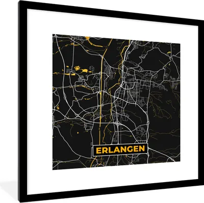 Produktbild von MuchoWow® Gerahmtes Poster Karte - Erlangen - Gold - Stadtplan - Deutschland 40x40 cm - Poster mit Schwarzem Bilderrahmen Wandposter Rahmen Foto Bilder - Poster - Plakat im Rahmen