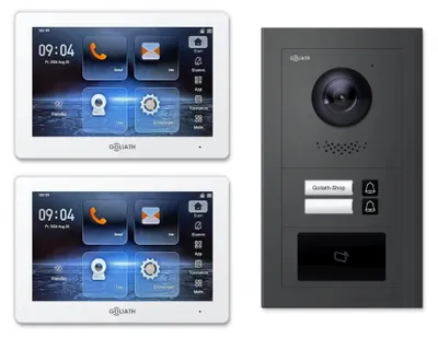Produktbild von Goliath IP-Video-Türsprechanlage GL-IPH210M für 2 Familien – RFID : 7 Zoll Weiß : Anthrazit : Unterputzdose Monitor Farbe: 7 Zoll Weiß Montage: Unterputzdose Türklingel Farbe: Anthrazit