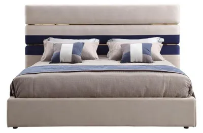 Produktbild von Modernes Doppelbett mit Holz rahmen stilvolles Bett new in beige