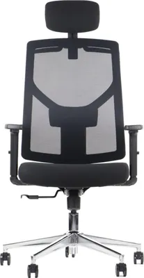 Immagine prodotto di Sedia girevole ergonomica da ufficio CURTIZ, base cromata, braccioli regolabili, poggiatesta e schienale in rete, nera